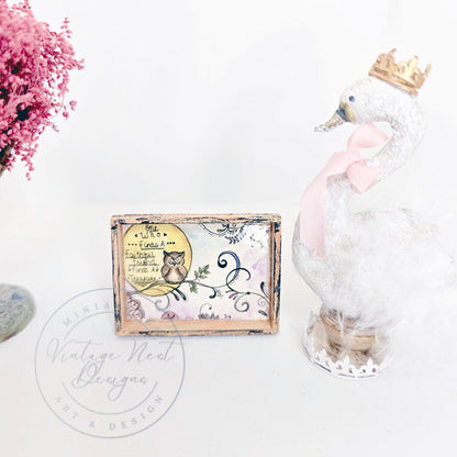 Miniature One Who? Owls No.2-1 Art 1:12 Scale Dollhouse Shadow Box with Quote