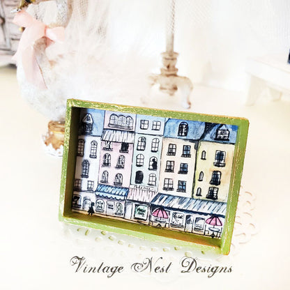 Paris Shopping in the City No.1:1 Dollhouse Miniature Handmade Framed Art