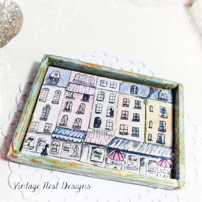 Paris Shopping in the City No.1:1 Dollhouse Miniature Handmade Framed Art