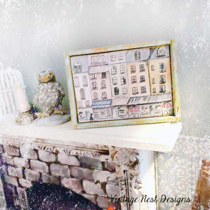 Paris Shopping in the City No.1:1 Dollhouse Miniature Handmade Framed Art