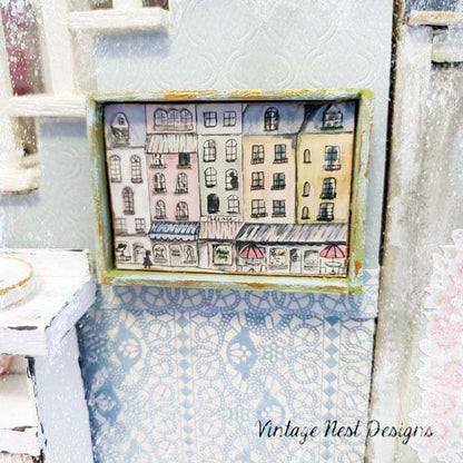 Paris Shopping in the City No.1:1 Dollhouse Miniature Handmade Framed Art