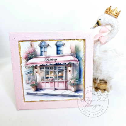 Miniature Pink Bakery Shop No.1:2 Wooden Framed Art Handmade for Dollhouse