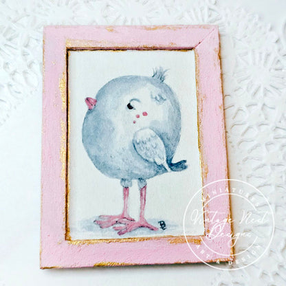 Pink Tweet No.1:1 Dollhouse Miniature Handmade Wooden Framed Art