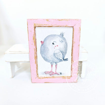 Pink Tweet No.1:1 Dollhouse Miniature Handmade Wooden Framed Art