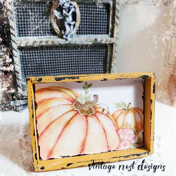 Miniature Pumpkin Patch No.2:1 Handmade for Dollhouse Wooden Miniature Framed Art