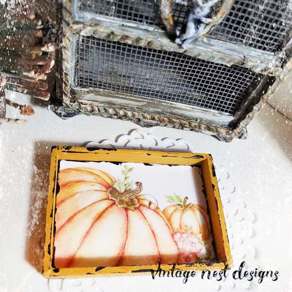 Miniature Pumpkin Patch No.2:1 Handmade for Dollhouse Wooden Miniature Framed Art