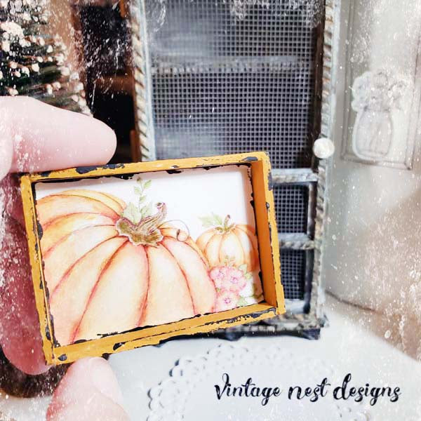 Miniature Pumpkin Patch No.2:1 Handmade for Dollhouse Wooden Miniature Framed Art