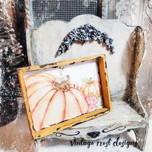 Miniature Pumpkin Patch No.2:1 Handmade for Dollhouse Wooden Miniature Framed Art