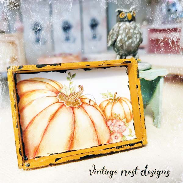 Miniature Pumpkin Patch No.2:1 Handmade for Dollhouse Wooden Miniature Framed Art