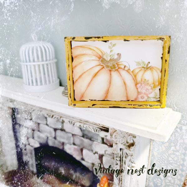 Miniature Pumpkin Patch No.2:1 Handmade for Dollhouse Wooden Miniature Framed Art