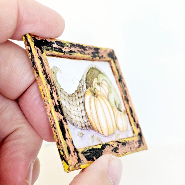 Miniature Pumpkins No.9:1 Handmade for Dollhouse Wooden Framed Art
