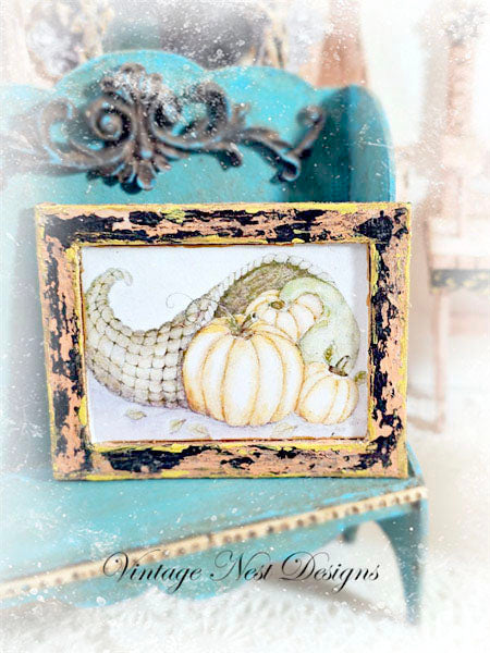 Miniature Pumpkins No.9:1 Handmade for Dollhouse Wooden Framed Art
