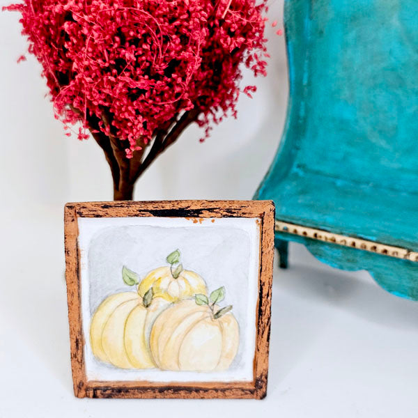 Miniature Pumpkins No.1:1 Handmade for Dollhouse Wooden Framed Art