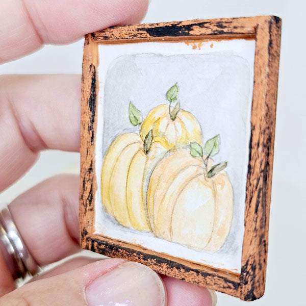 Miniature Pumpkins No.1:1 Handmade for Dollhouse Wooden Framed Art
