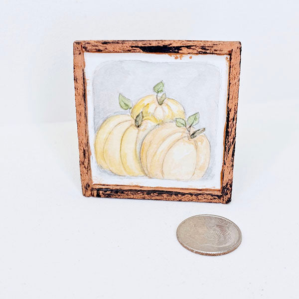 Miniature Pumpkins No.1:1 Handmade for Dollhouse Wooden Framed Art