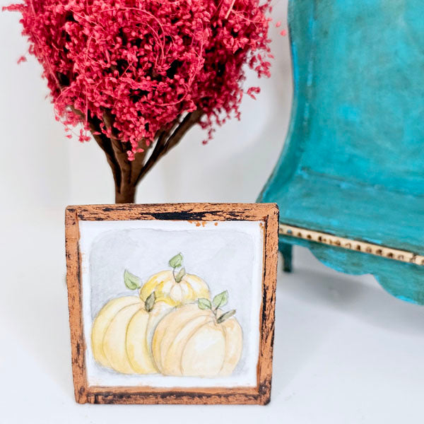 Miniature Pumpkins No.1:1 Handmade for Dollhouse Wooden Framed Art