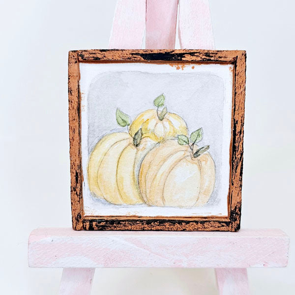Miniature Pumpkins No.1:1 Handmade for Dollhouse Wooden Framed Art