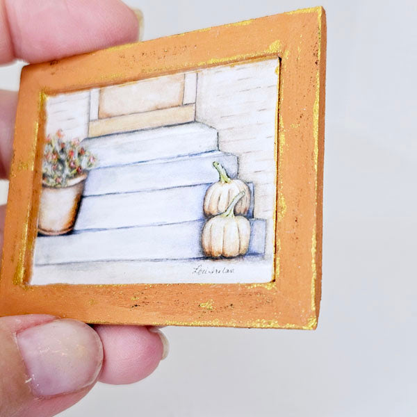Miniature Pumpkins No.11:1 Handmade for Dollhouse  Wooden Framed Art