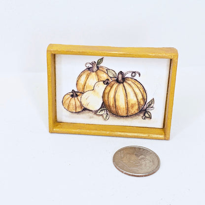 Pumpkins No.3:1 Dollhouse Miniature Handmade Wooden Framed Art