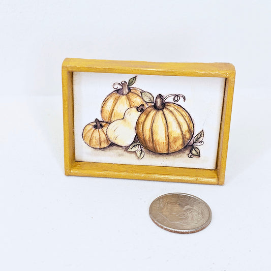 Pumpkins No.3:1 Dollhouse Miniature Handmade Wooden Framed Art