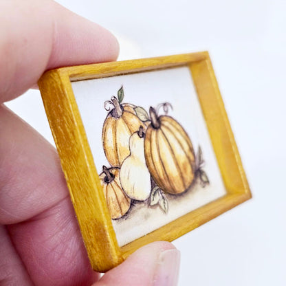 Pumpkins No.3:1 Dollhouse Miniature Handmade Wooden Framed Art