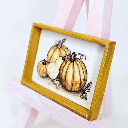 Pumpkins No.3:1 Dollhouse Miniature Handmade Wooden Framed Art