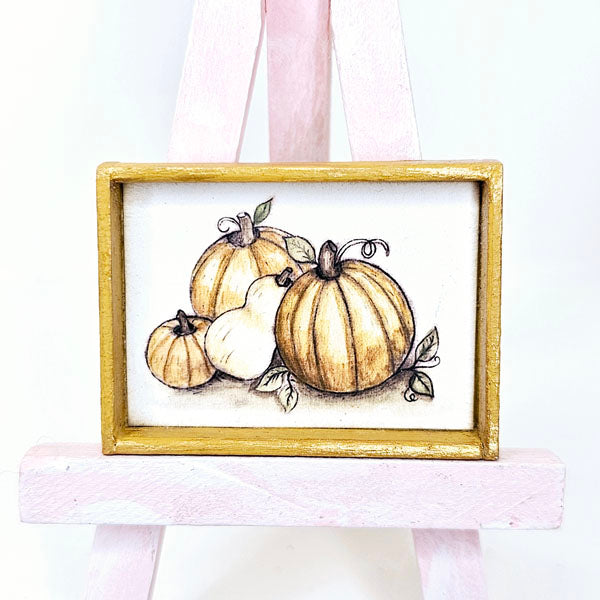 Pumpkins No.3:1 Dollhouse Miniature Handmade Wooden Framed Art