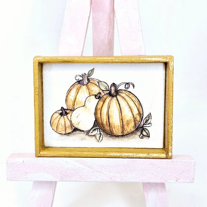 Pumpkins No.3:1 Dollhouse Miniature Handmade Wooden Framed Art
