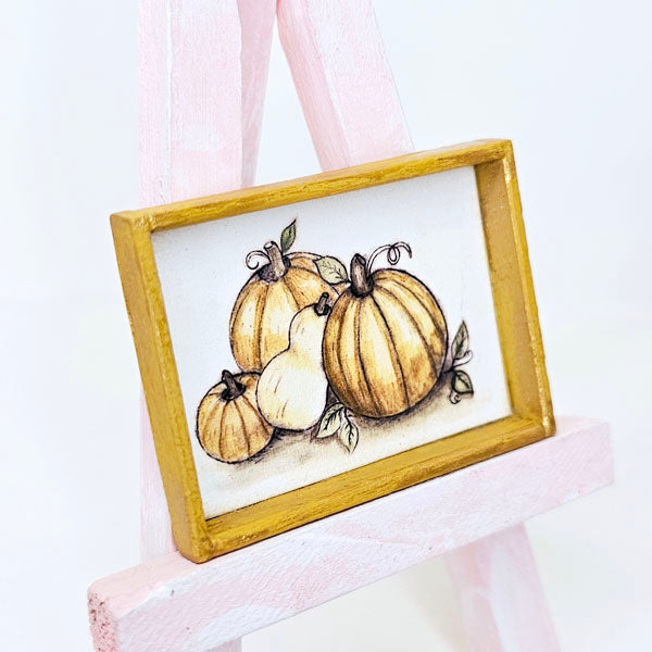 Pumpkins No.3:1 Dollhouse Miniature Handmade Wooden Framed Art