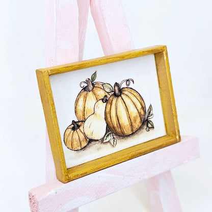 Pumpkins No.3:1 Dollhouse Miniature Handmade Wooden Framed Art