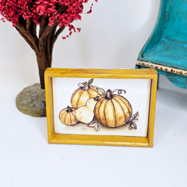 Pumpkins No.3:1 Dollhouse Miniature Handmade Wooden Framed Art