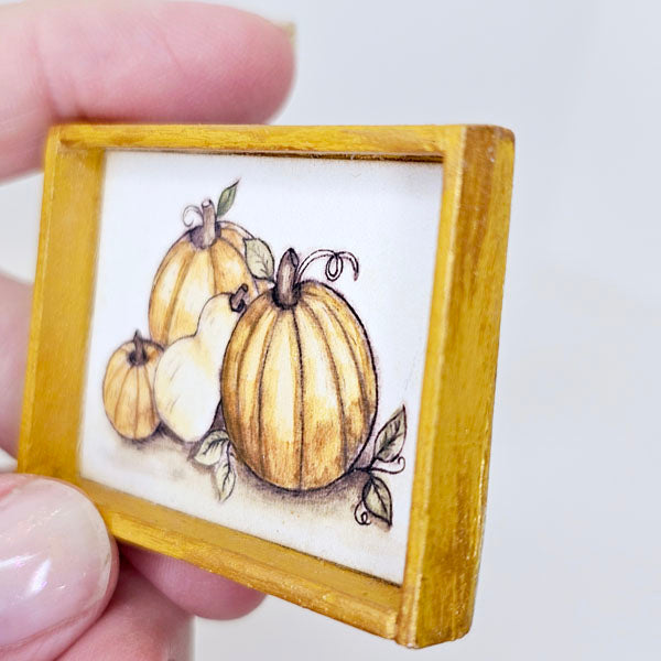 Pumpkins No.3:1 Dollhouse Miniature Handmade Wooden Framed Art