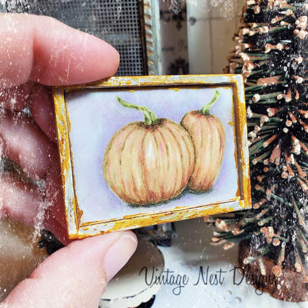 Miniature Halloween Pumpkins No.5:1 Handmade for Dollhouse Framed Art