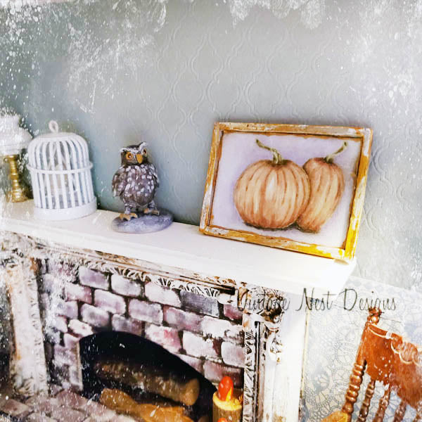 Miniature Halloween Pumpkins No.5:2 Handmade for Dollhouse Wooden Framed Art