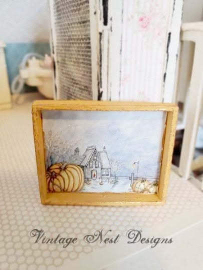 Halloween Pumpkins No.2:3 Dollhouse Miniature Handmade Wooden Framed Art