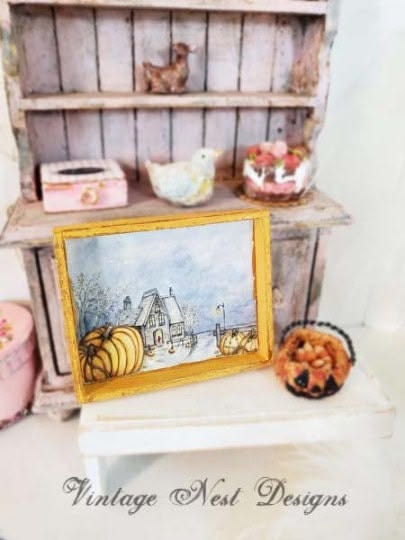 Halloween Pumpkins No.2:3 Dollhouse Miniature Handmade Wooden Framed Art