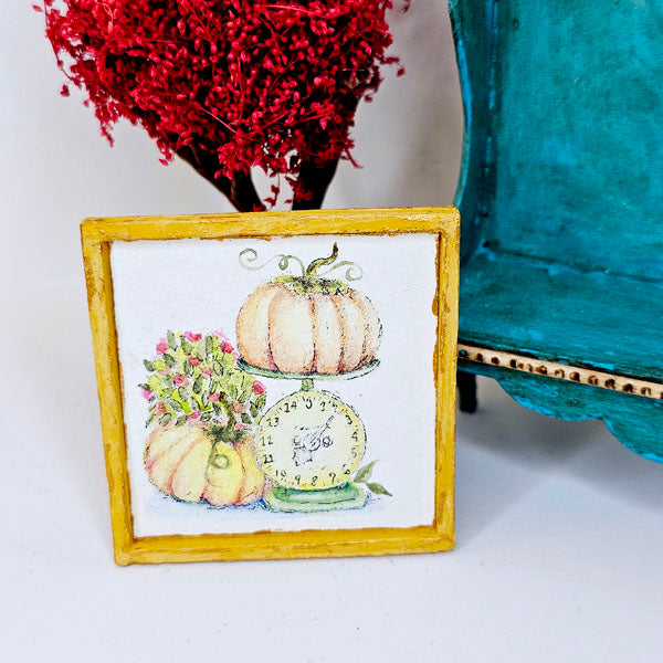 Miniature Pumpkins on a Scale No.1:1 Handmade for Dollhouse Wooden Framed Art