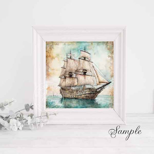 Digital Print Ship Sailing Away No.1 Illustration Instant Download