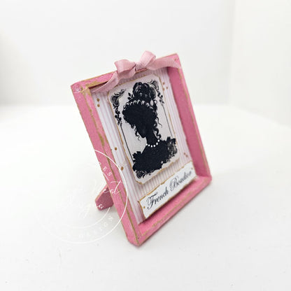 Miniature Silhouette Doll No.1-1 Art , Pink Wood Frame Dollhouse Diorama 1:12 Scale