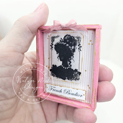 Miniature Silhouette Doll No.1-1 Art , Pink Wood Frame Dollhouse Diorama 1:12 Scale