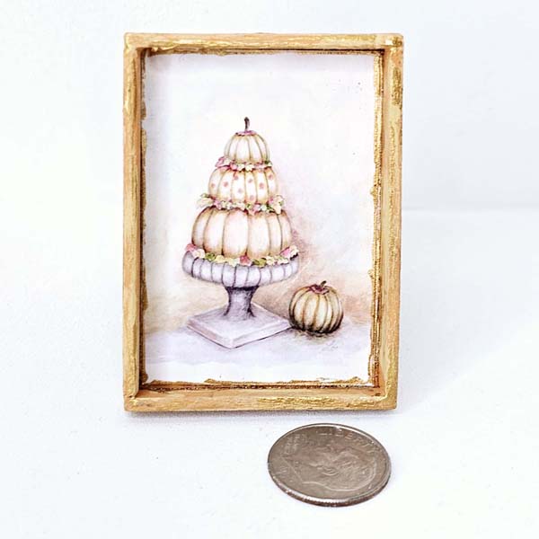 Miniature Stacked Fall Halloween Pumpkins No.1:1 Handmade for Dollhouse Wooden Framed Art