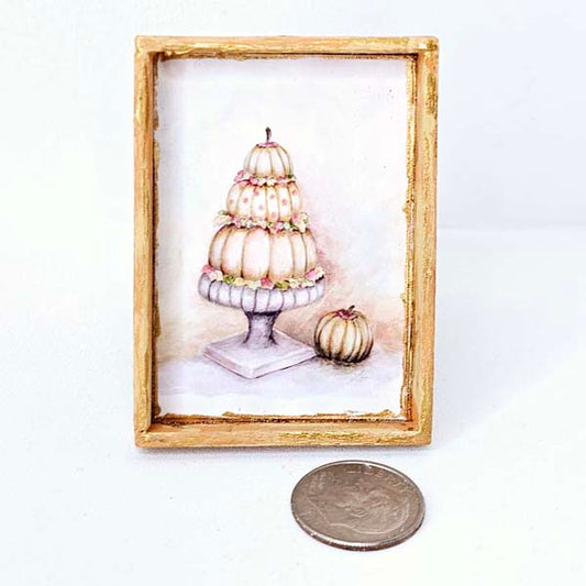 Miniature Stacked Fall Halloween Pumpkins No.1:1 Handmade for Dollhouse Wooden Framed Art