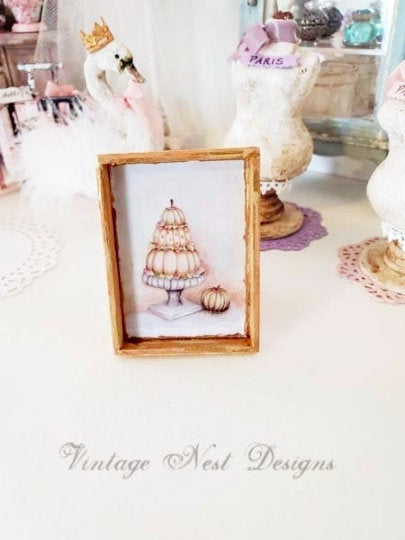 Miniature Stacked Fall Halloween Pumpkins No.1:1 Handmade for Dollhouse Wooden Framed Art