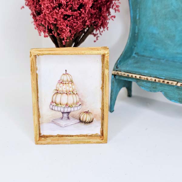 Miniature Stacked Fall Halloween Pumpkins No.1:1 Handmade for Dollhouse Wooden Framed Art
