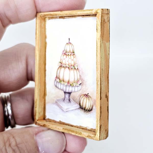 Miniature Stacked Fall Halloween Pumpkins No.1:1 Handmade for Dollhouse Wooden Framed Art