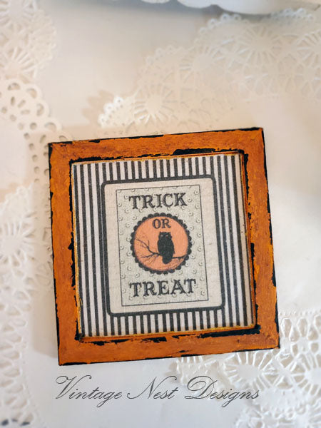 Miniature Trick or Treat No.1 Handmade for Dollhouse Wooden Framed Art