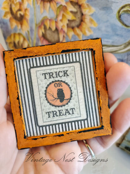 Miniature Trick or Treat No.1 Handmade for Dollhouse Wooden Framed Art