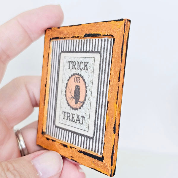 Miniature Trick or Treat No.1 Handmade for Dollhouse Wooden Framed Art