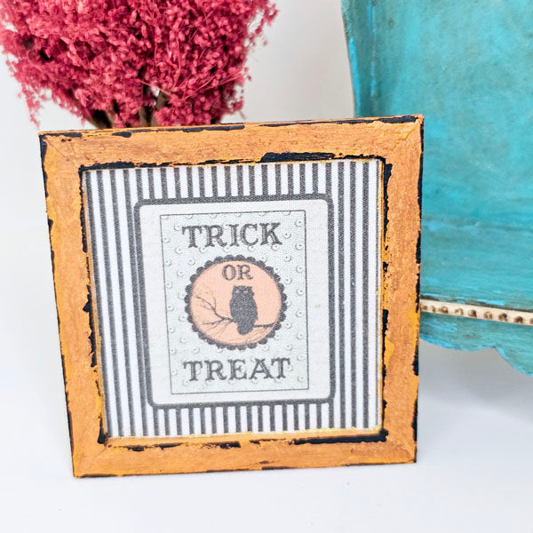Miniature Trick or Treat No.1 Handmade for Dollhouse Wooden Framed Art