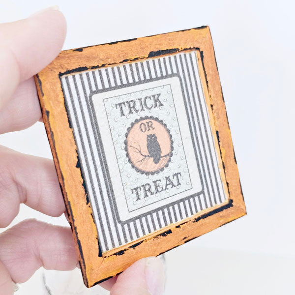 Miniature Trick or Treat No.1 Handmade for Dollhouse Wooden Framed Art